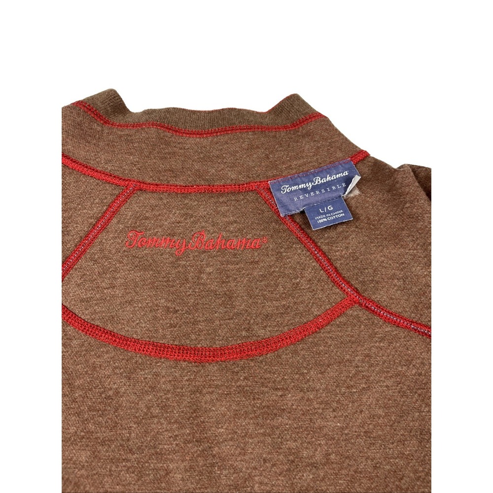 Tommy Bahama EUC Men's Flip Side‎ Twill Reversible Half Zip Pullover Red/Brown L - Picture 6 of 13